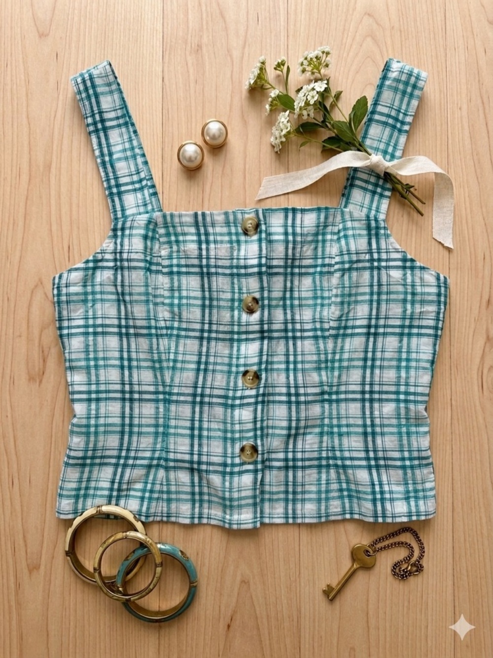 ✨ Maeve Anthro Plaid Button-Front Tank- NWT